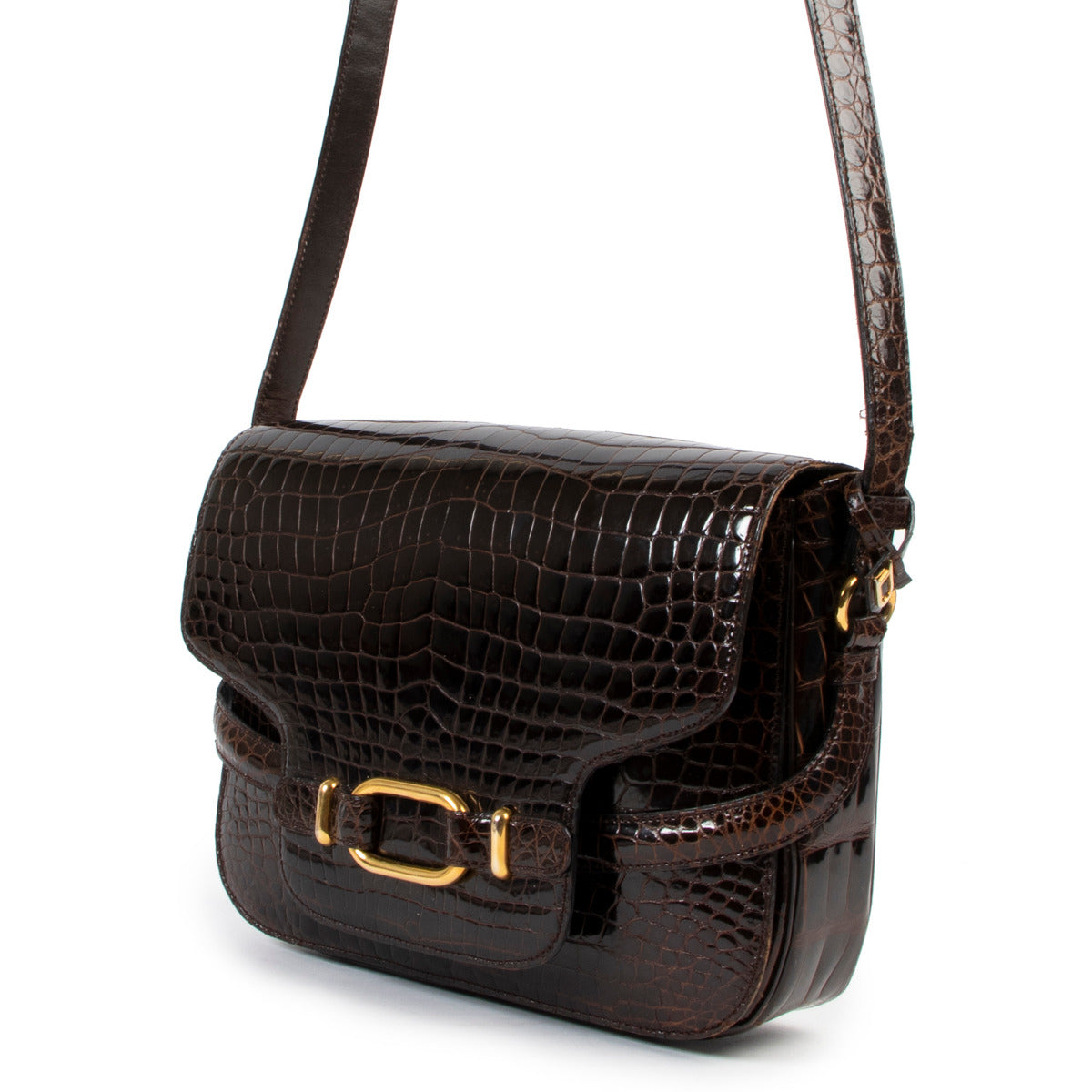Delvaux Brown Vintage Croco Crossbody Bag