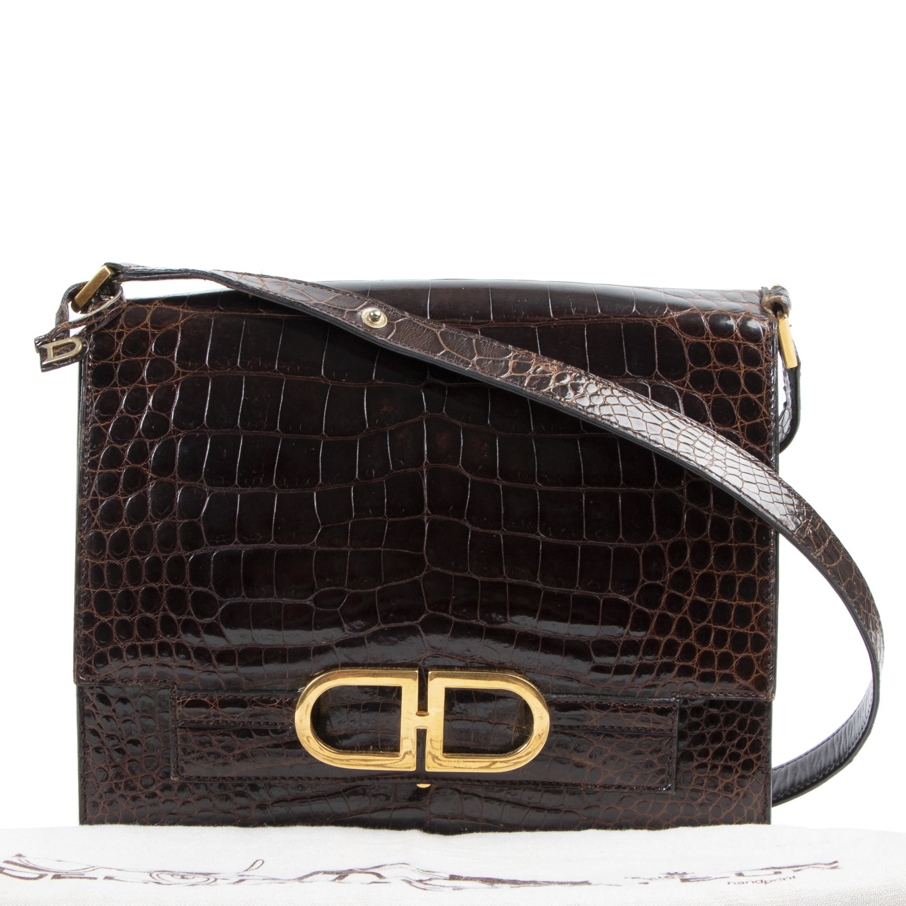 Delvaux Brown Croco Bourgogne Shoulder Bag