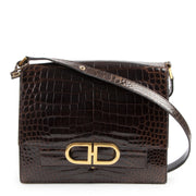 Delvaux Brown Croco Bourgogne Shoulder Bag