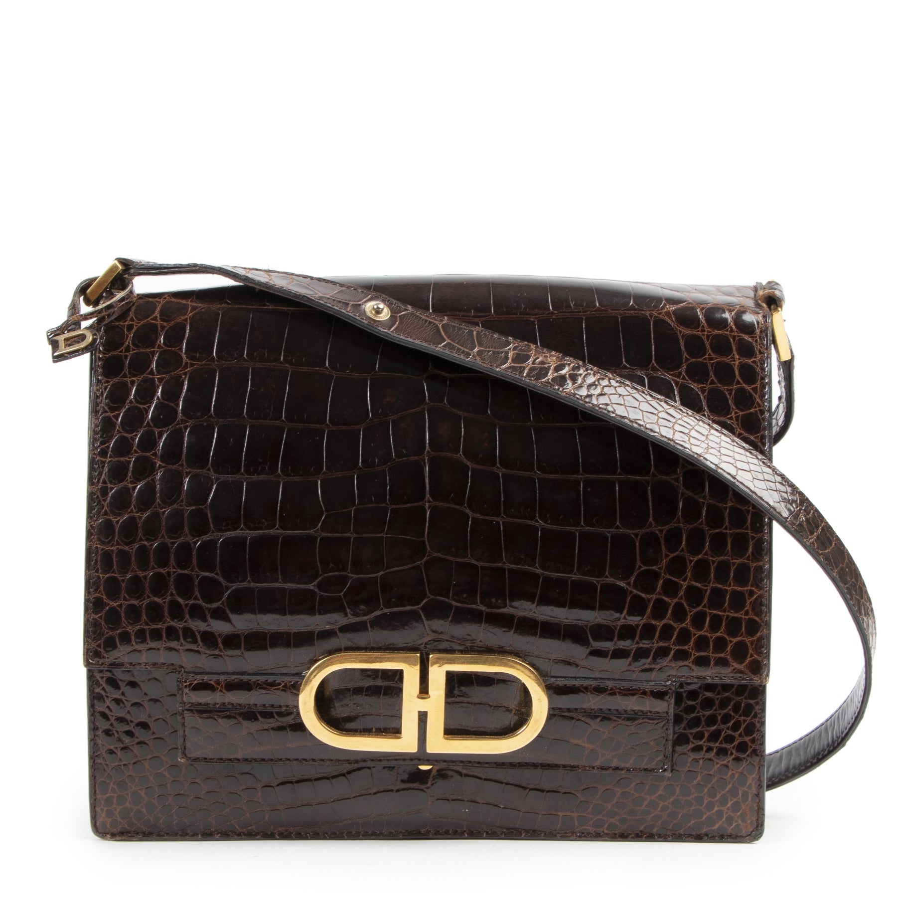 Delvaux Brown Croco Bourgogne Shoulder Bag