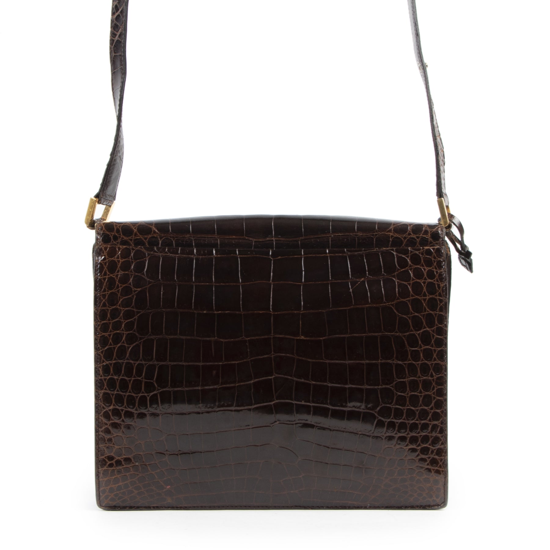 Delvaux Brown Croco Bourgogne Shoulder Bag