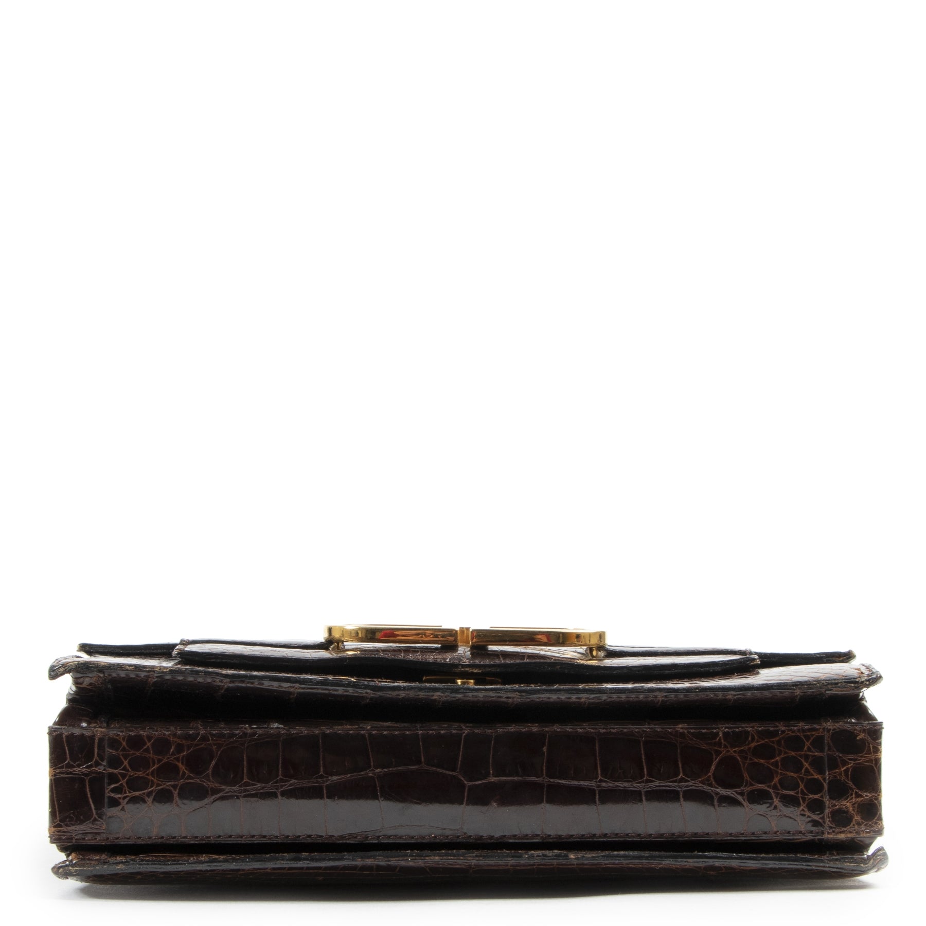 Delvaux Brown Croco Bourgogne Shoulder Bag