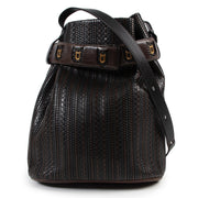 Shop online authentic second hand Delvaux Brown Black Toile De Cuir Calicot Bucket Bag in very good condition.