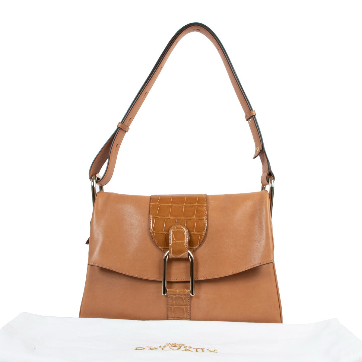 Shop second hand designer Delvaux Autumn/Winter 2016 Limited Edition Givry Camel Dream Shiny Alligator Shoulder Bag at Labellov