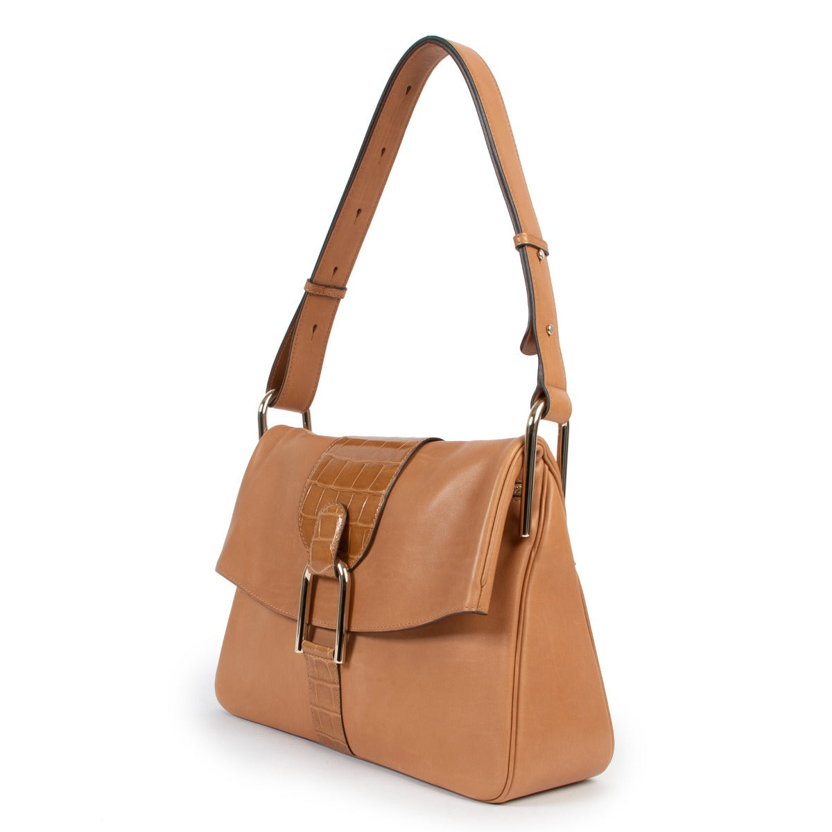 Shop second hand designer Delvaux Autumn/Winter 2016 Limited Edition Givry Camel Dream Shiny Alligator Shoulder Bag at Labellov