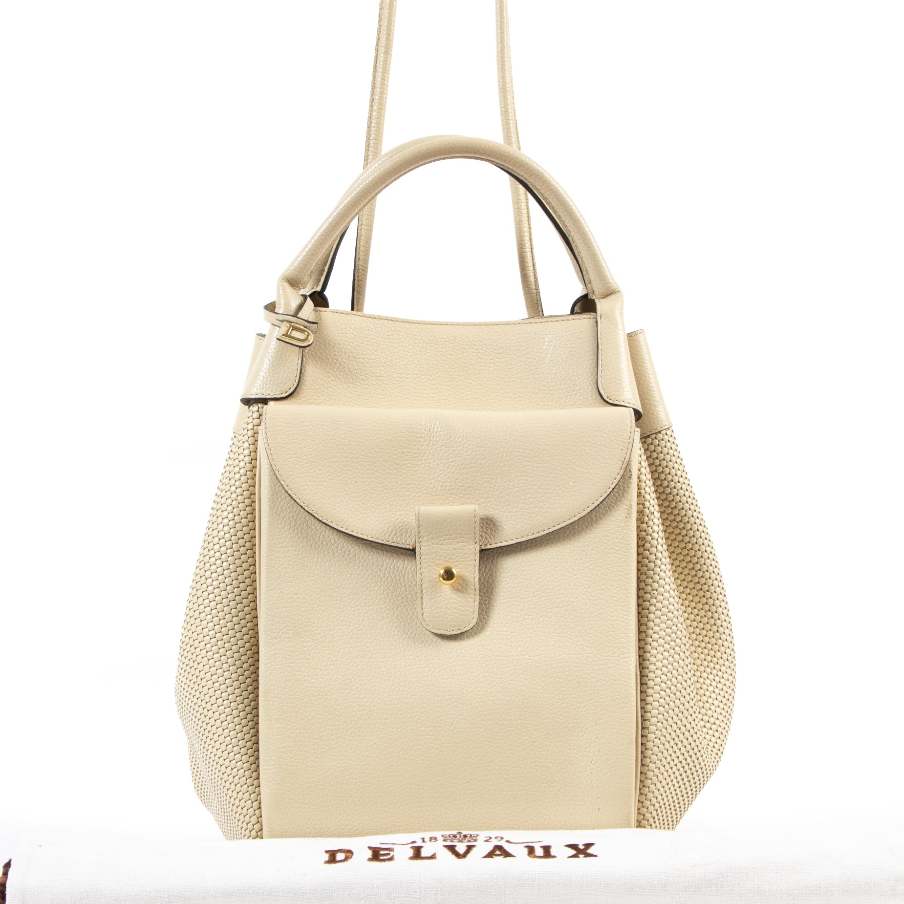 skip the waitinglist shop safe online Delvaux Corai GM Cream Toile De Cuire Leather Bag