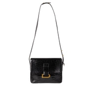 Authentic second-hand vintage Delvaux Poirier Black Croco Shoulder Bag buy online webshop LabelLOV
