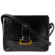 Authentique seconde main vintage Delvaux Poirier Black Croco Shoulder Bag achète en ligne webshop LabelLOV