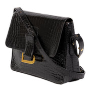Authentic second-hand vintage Delvaux Poirier Black Croco Shoulder Bag buy online webshop LabelLOV