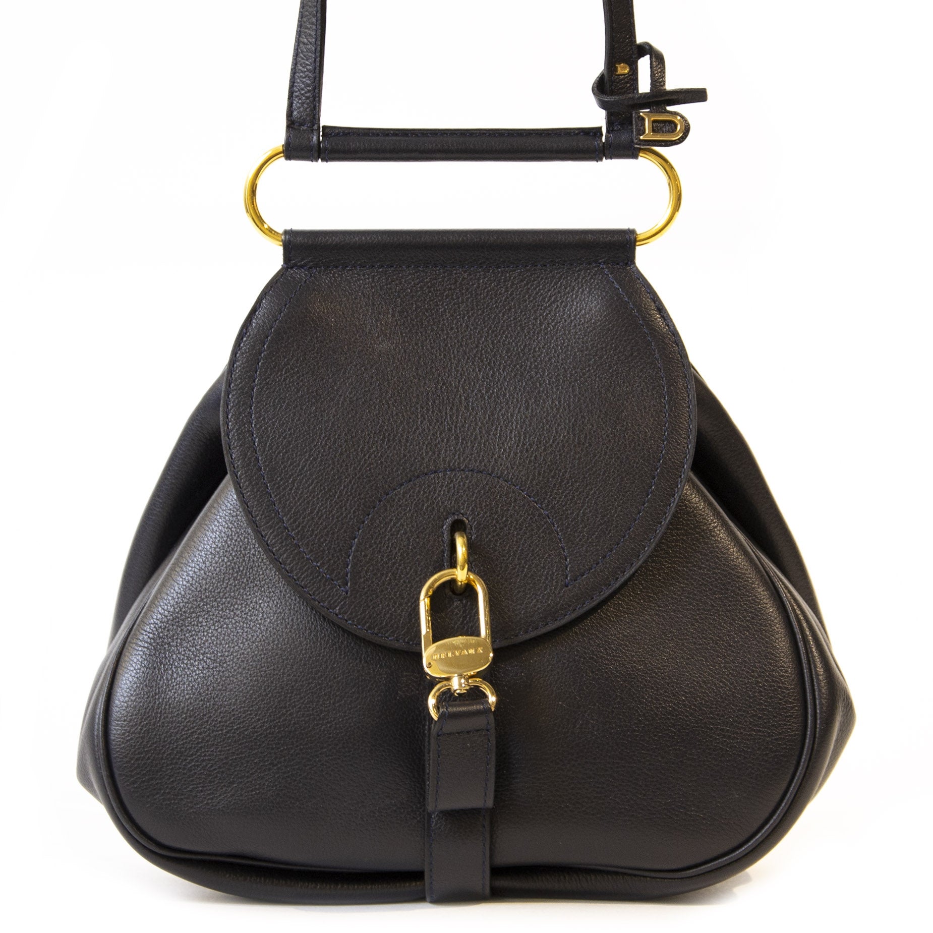 Authentieke tweedehands Delvaux dark blue Cerceau PM bag juiste prijs veilig online winkelen LabelLOV webshop luxe merken winkelen Antwerpen België mode fashion