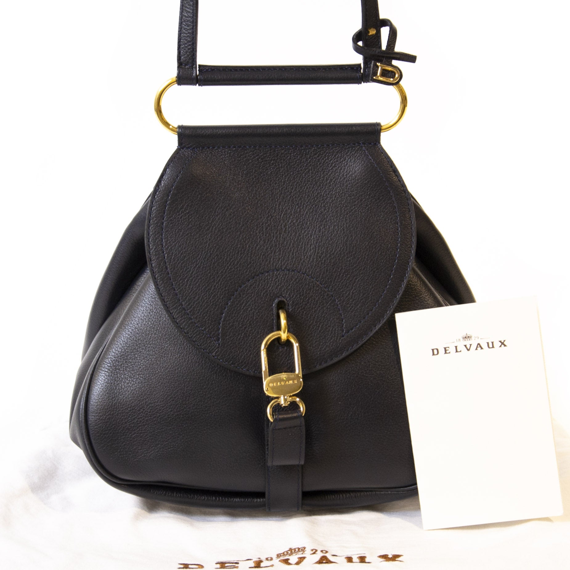 Authentieke tweedehands Delvaux dark blue Cerceau PM bag juiste prijs veilig online winkelen LabelLOV webshop luxe merken winkelen Antwerpen België mode fashion
