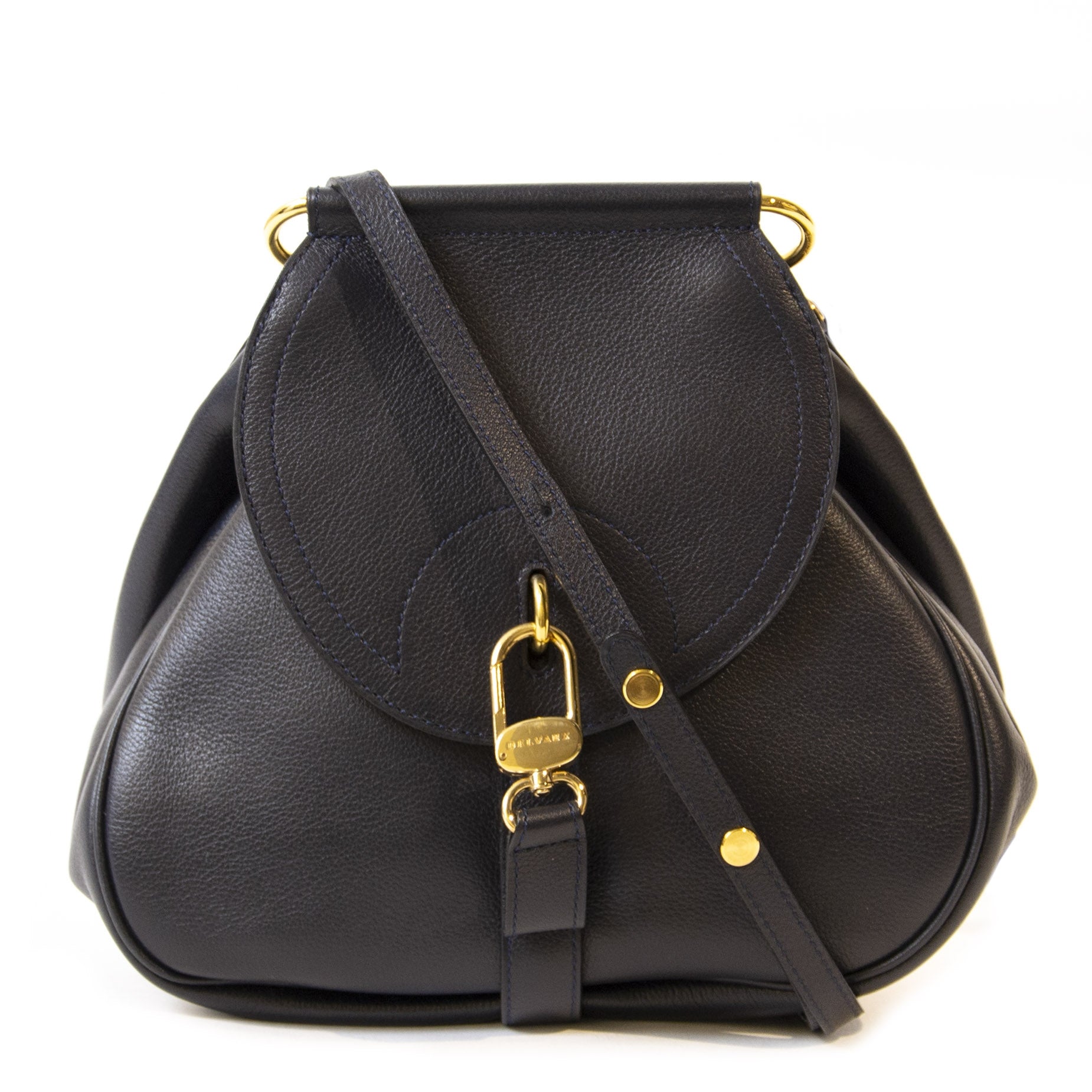 Authentieke tweedehands Delvaux dark blue Cerceau PM bag juiste prijs veilig online winkelen LabelLOV webshop luxe merken winkelen Antwerpen België mode fashion