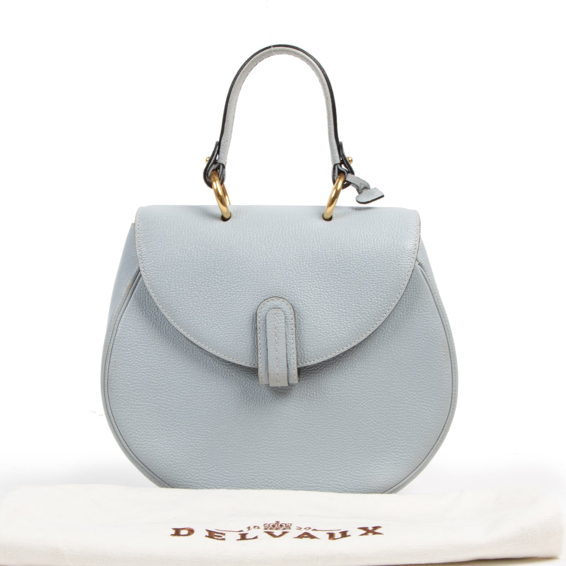 Authentic secondhand Delvaux Light Blue Leather Round Top Handle Bag designer bags fashion luxury vintage webshop safe secure online shopping