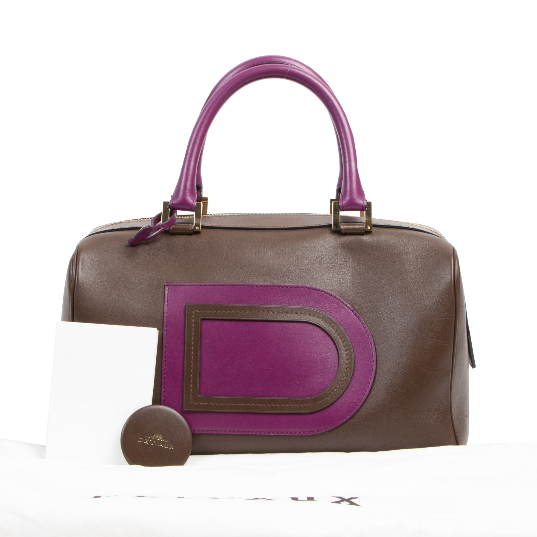Delvaux Louise Boston Allure Brown & Purple Bag for sale online at Labellov secondhand