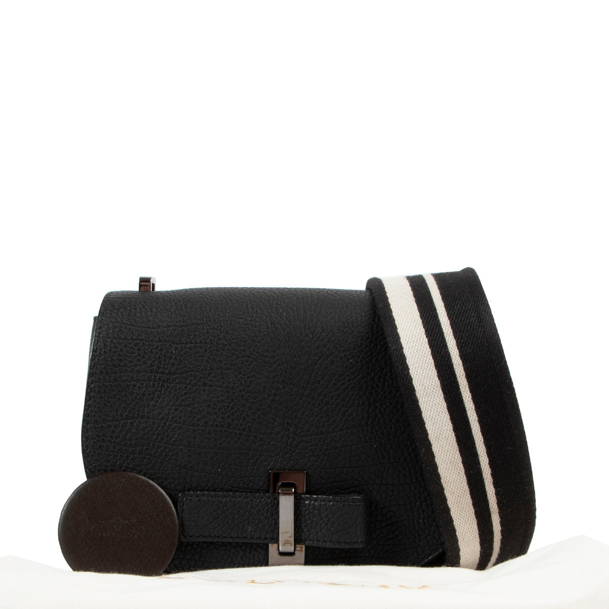 Delvaux Le Mutin Mini Crispy Calf Black Crossbody set with dust bag and wide strap for easy wear.