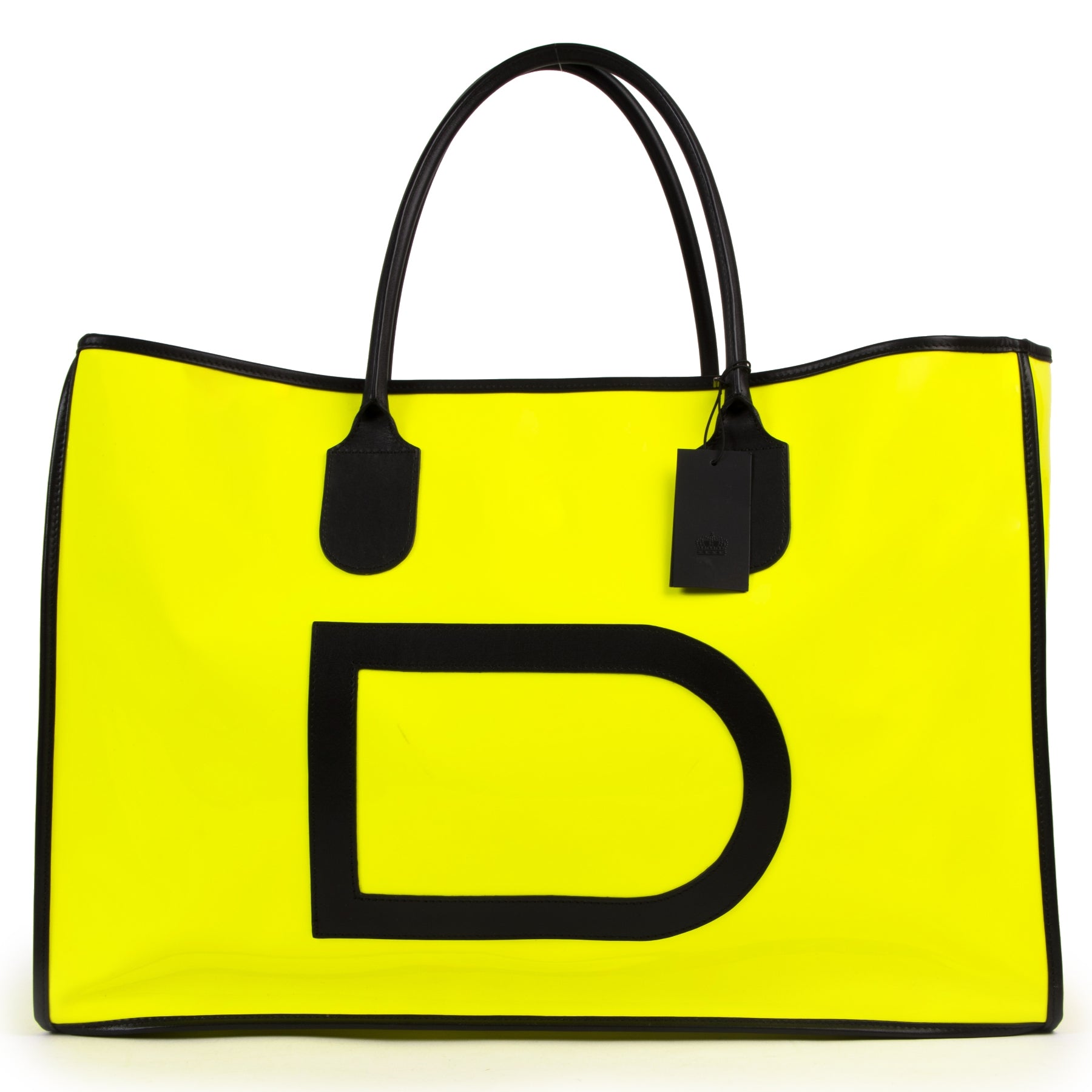 koop veilig online Delvaux Taxi Vernis Neon Yellow Travel Bag