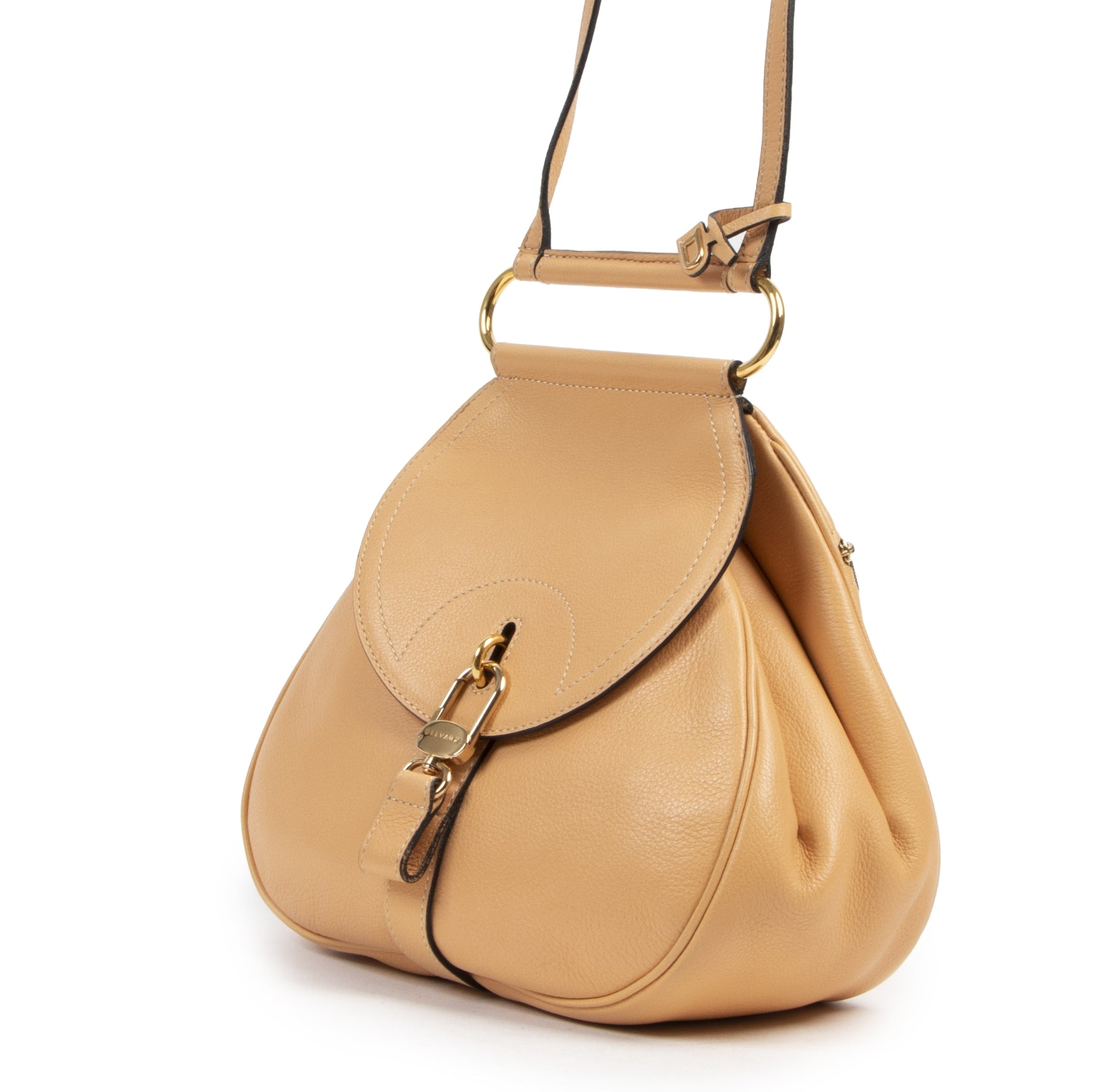 Authentieke tweedehands vintage Delvaux Nude Leather Cerceau Backpack koop online webshop LabelLOV