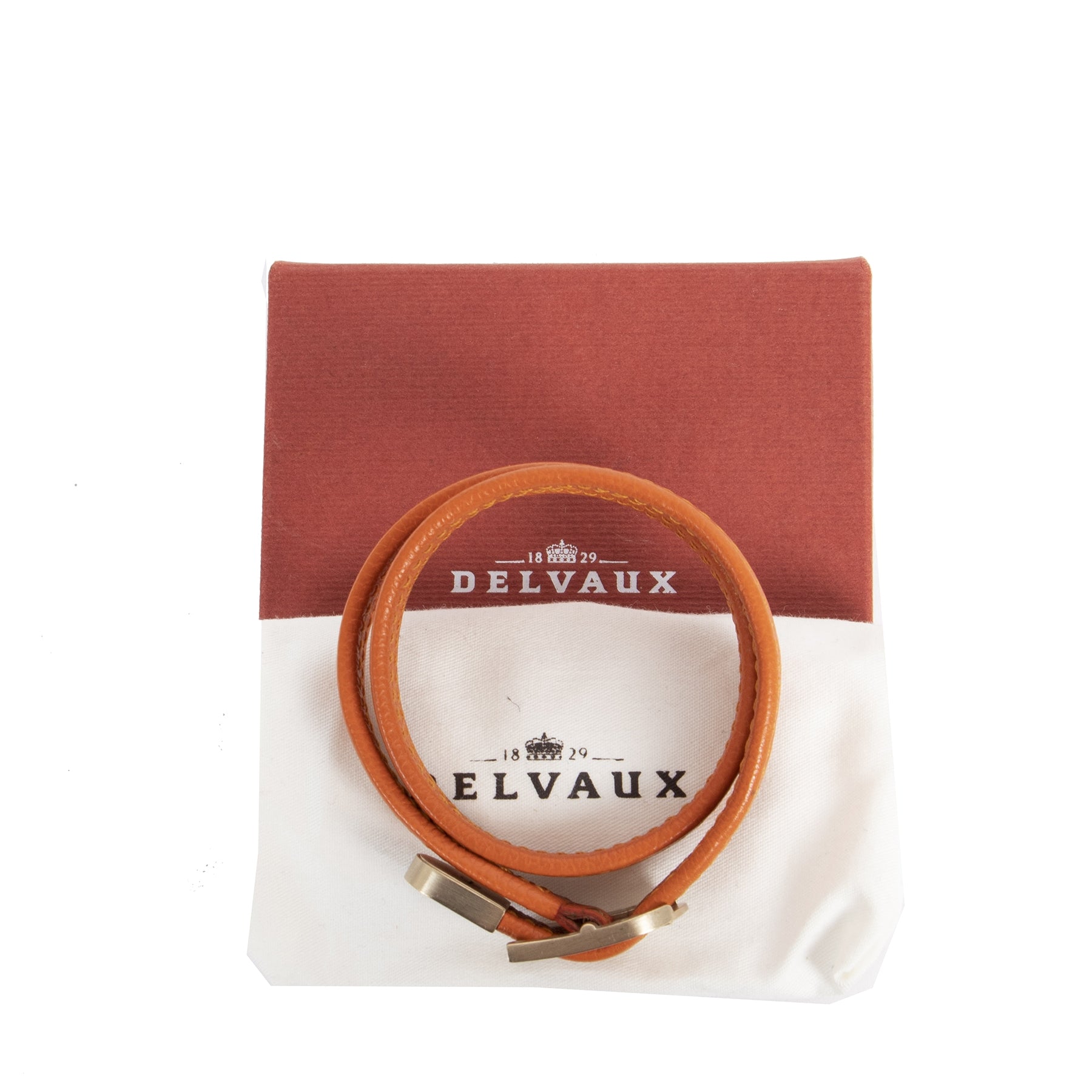 Authentic secondhand Delvaux Orange Leather Silver D Bracelet designer accessories designer brands fashion luxury vintage webshop safe secure online shopping