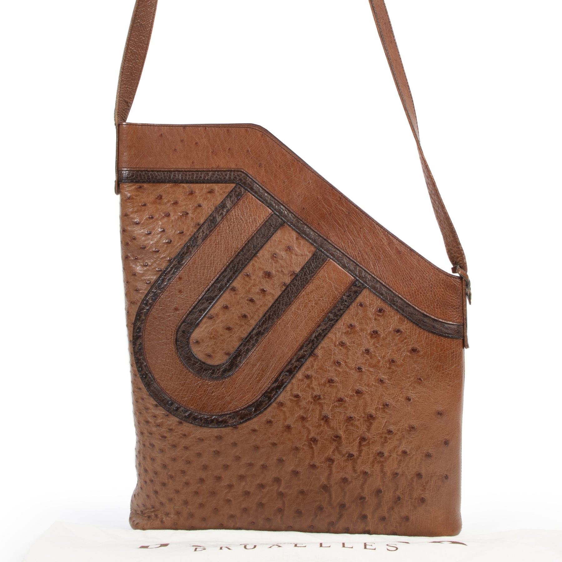 Delvaux Cognac Ostrich Shoulder Bag