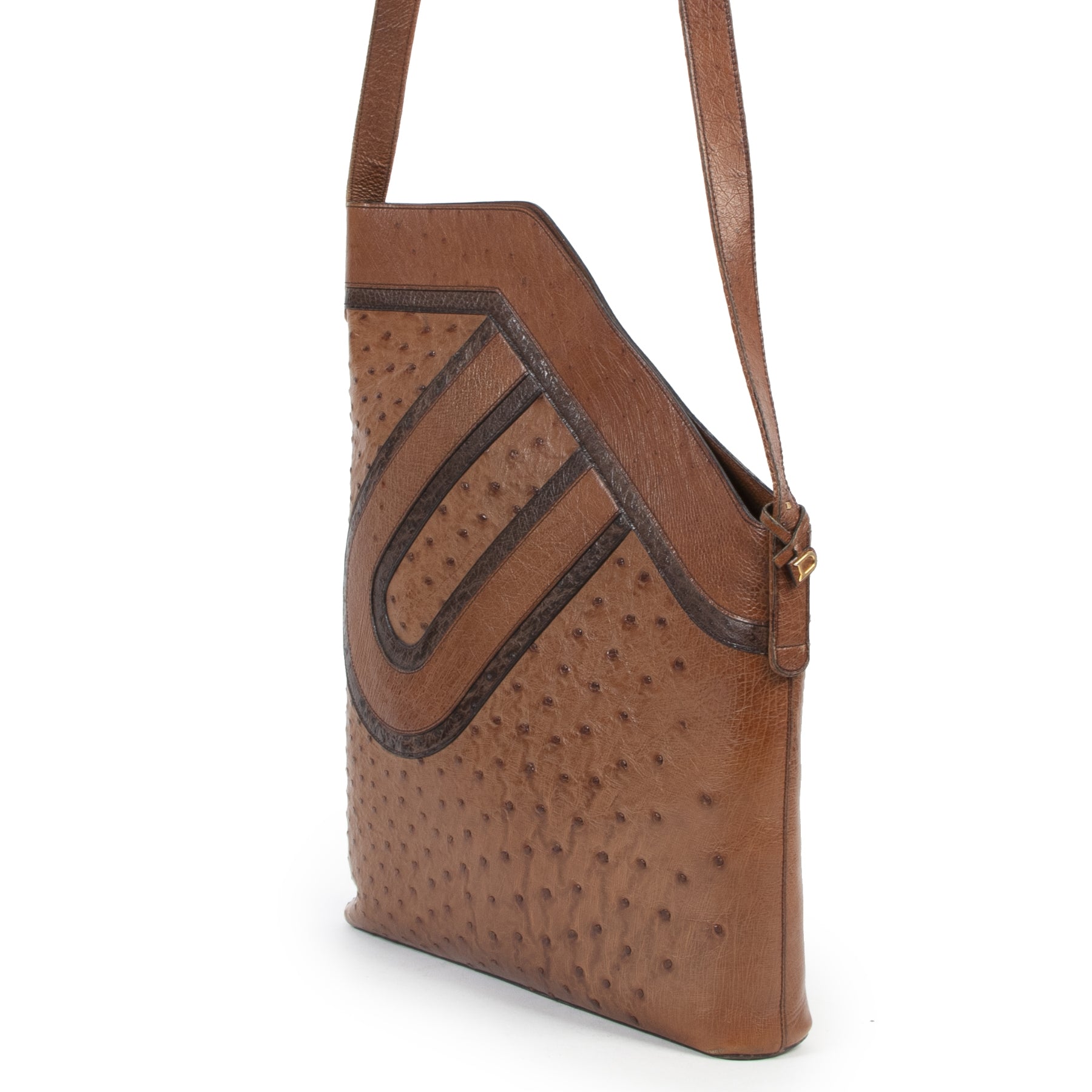 We buy and sell your authentic Delvaux Cognac Ostrich Shoulder Bag