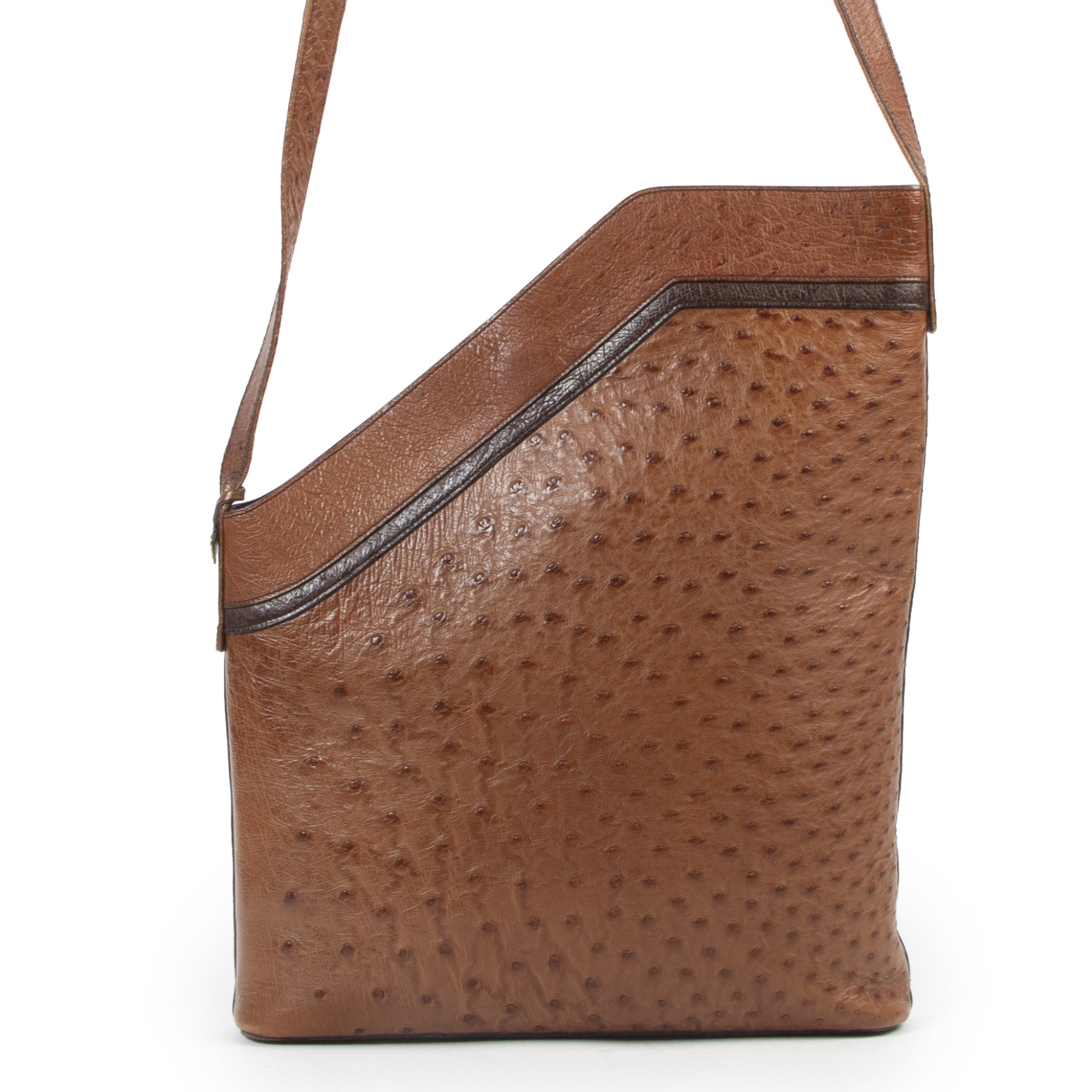 Delvaux Cognac Ostrich Shoulder Bag for sale online at Labellov secondhand
