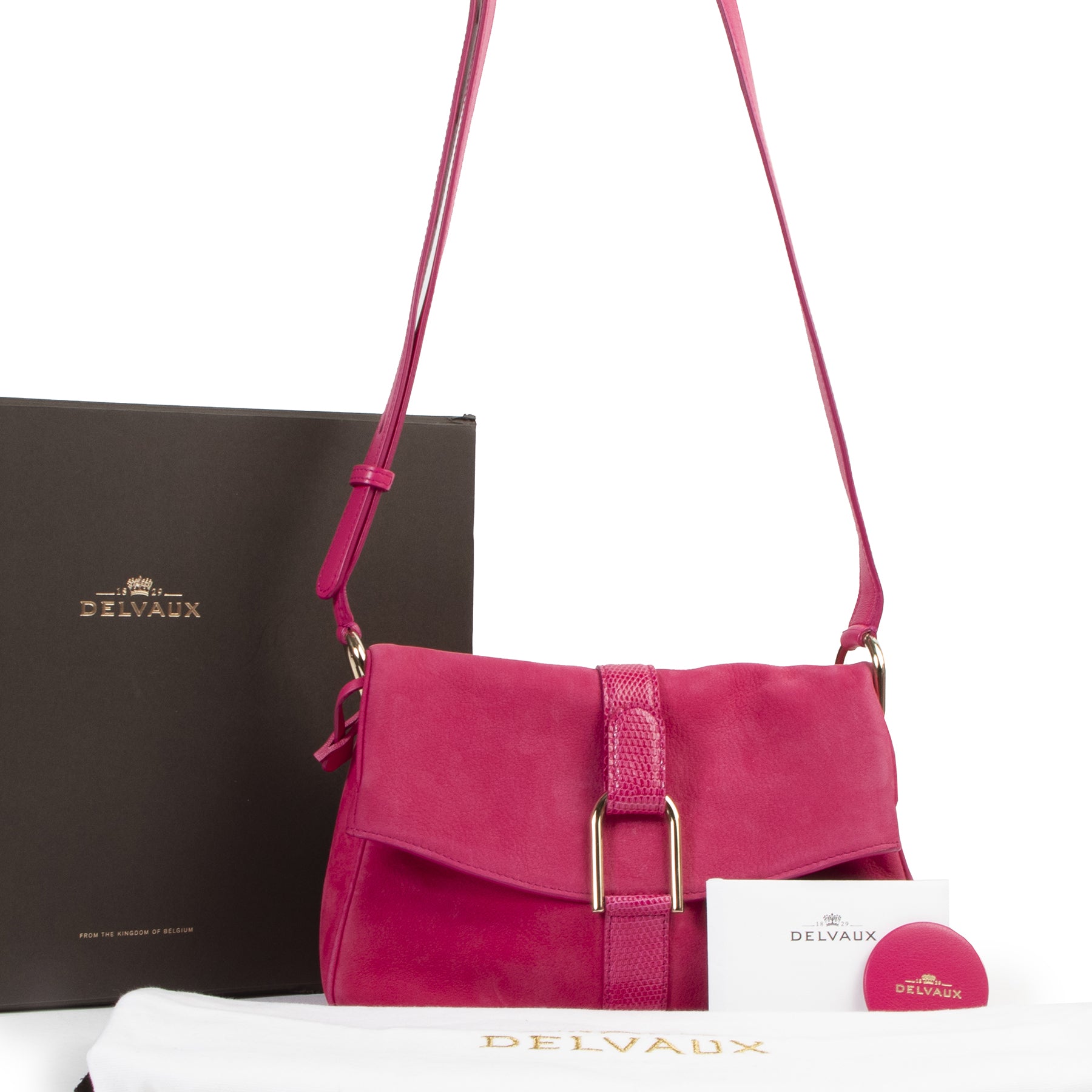 Authentic secondhand Delvaux Pink Nubuck Givry Crossbody Bag designer bags fashion luxury vintage webshop safe secure online shopping