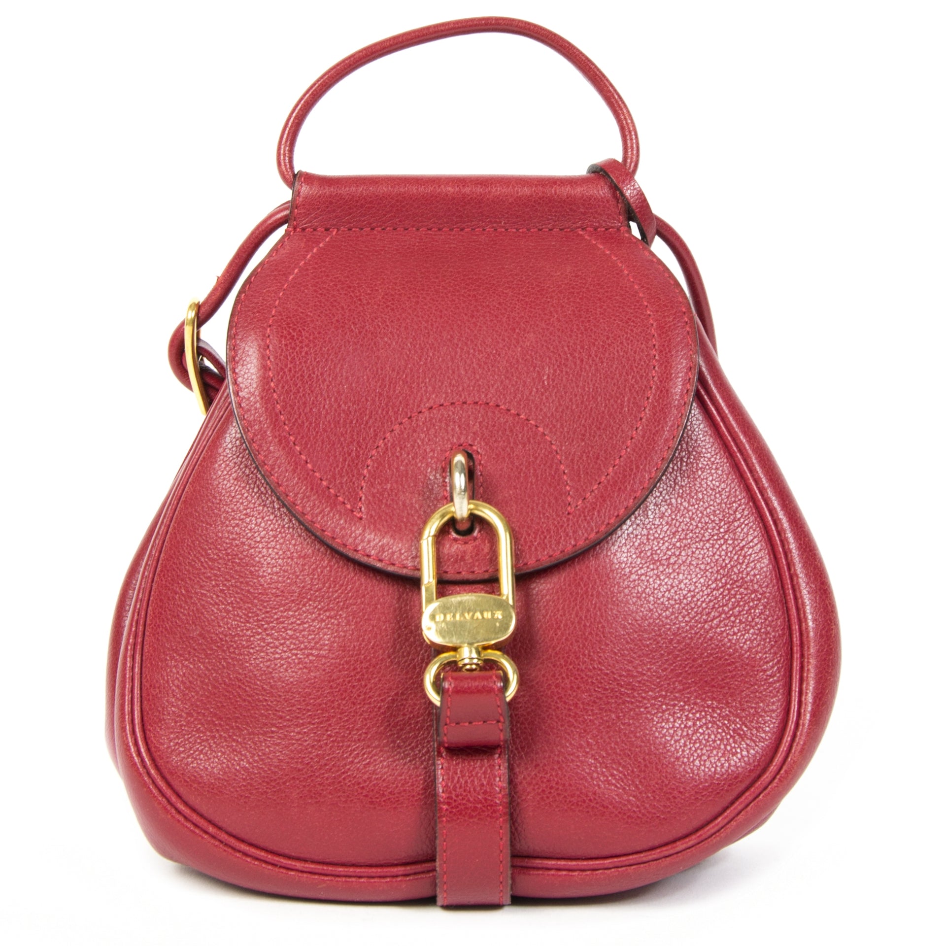 Authentieke Tweedehands Delvaux Dark Red Cerceau Mini Crossbody Bag juiste prijs veilig online shoppen luxe merken webshop winkelen Antwerpen België mode fashion