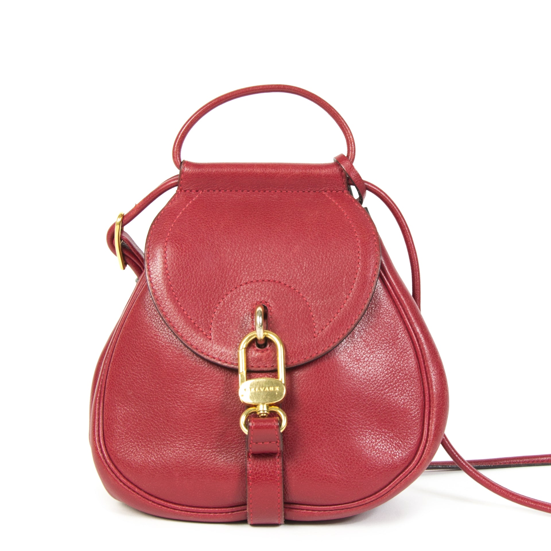 Authentieke Tweedehands Delvaux Dark Red Cerceau Mini Crossbody Bag juiste prijs veilig online shoppen luxe merken webshop winkelen Antwerpen België mode fashion