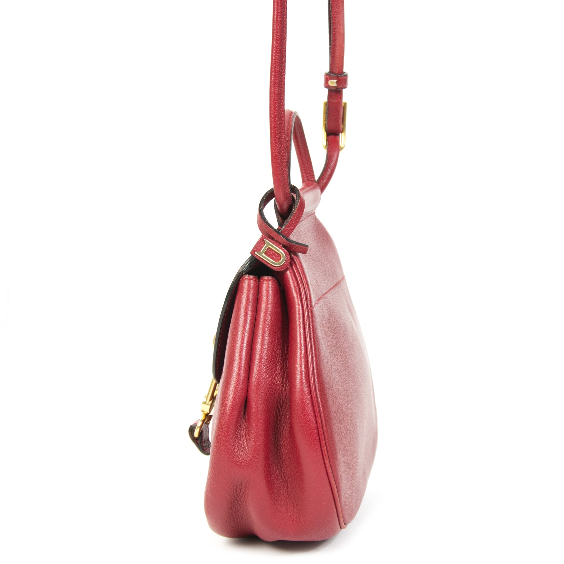 Authentieke Tweedehands Delvaux Dark Red Cerceau Mini Crossbody Bag juiste prijs veilig online shoppen luxe merken webshop winkelen Antwerpen België mode fashion