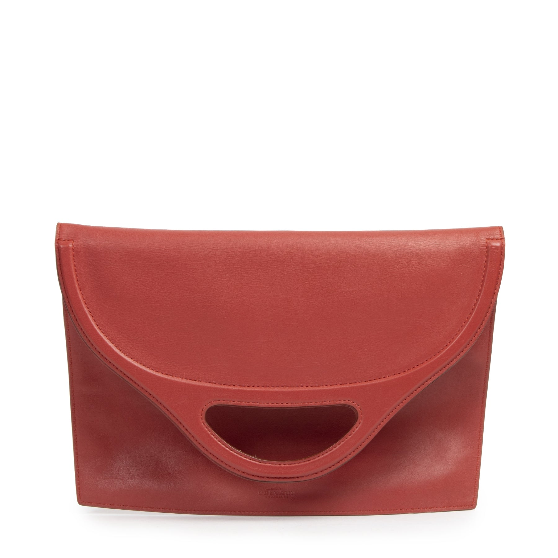 Authentieke Tweedehands Delvaux Red Fold Over Clutch designer bags fashion luxury vintage webshop safe secure online shopping