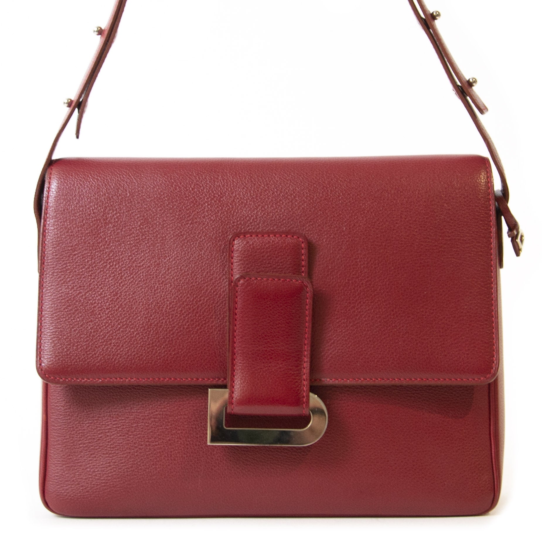 Koop authentieke tweedehands Delvaux Brique Red Leather Poirier Shoulder Bag juiste prijs veilig online winkelen LabelLOV webshop luxe merken winkelen Antwerpen België mode fashion