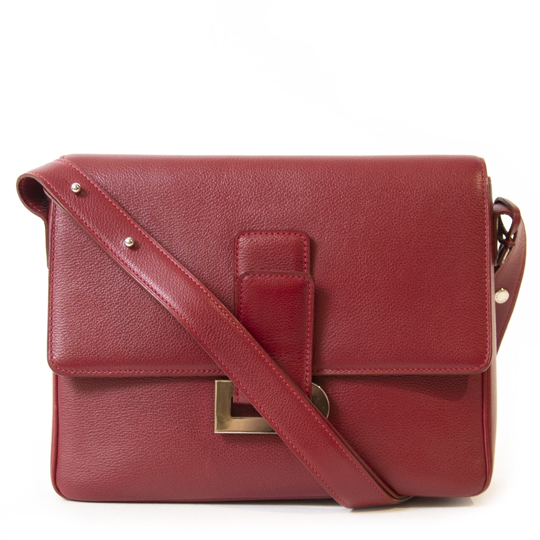 Koop authentieke tweedehands Delvaux Brique Red Leather Poirier Shoulder Bag juiste prijs veilig online winkelen LabelLOV webshop luxe merken winkelen Antwerpen België mode fashion