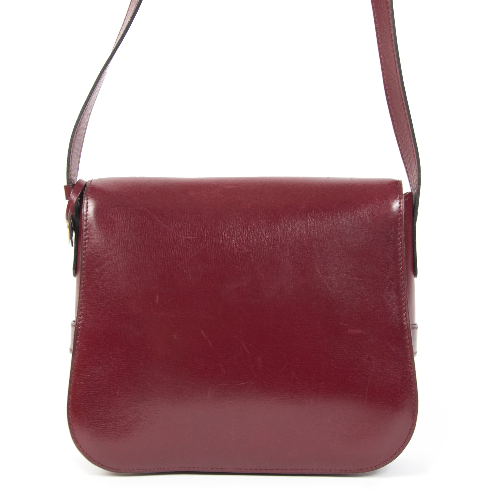 Authentieke Tweedehands Delvaux Burgundy Gold Crossbody Bag juiste prijs veilig online shoppen luxe merken webshop winkelen Antwerpen België mode fashion