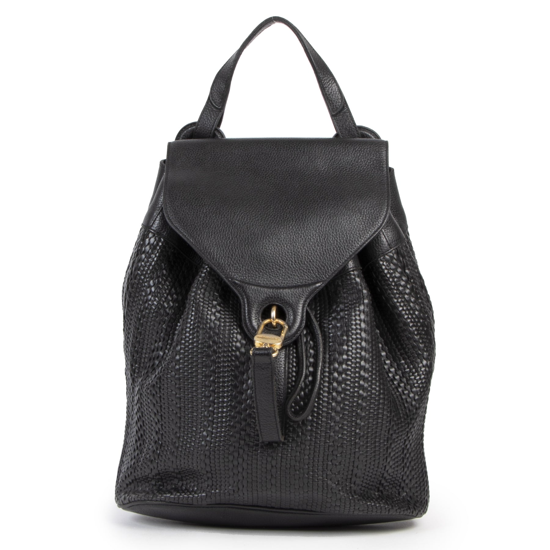 Authentic second-hand vintage Delvaux Black Toile De Cuir Backpack buy online webshop LabelLOV