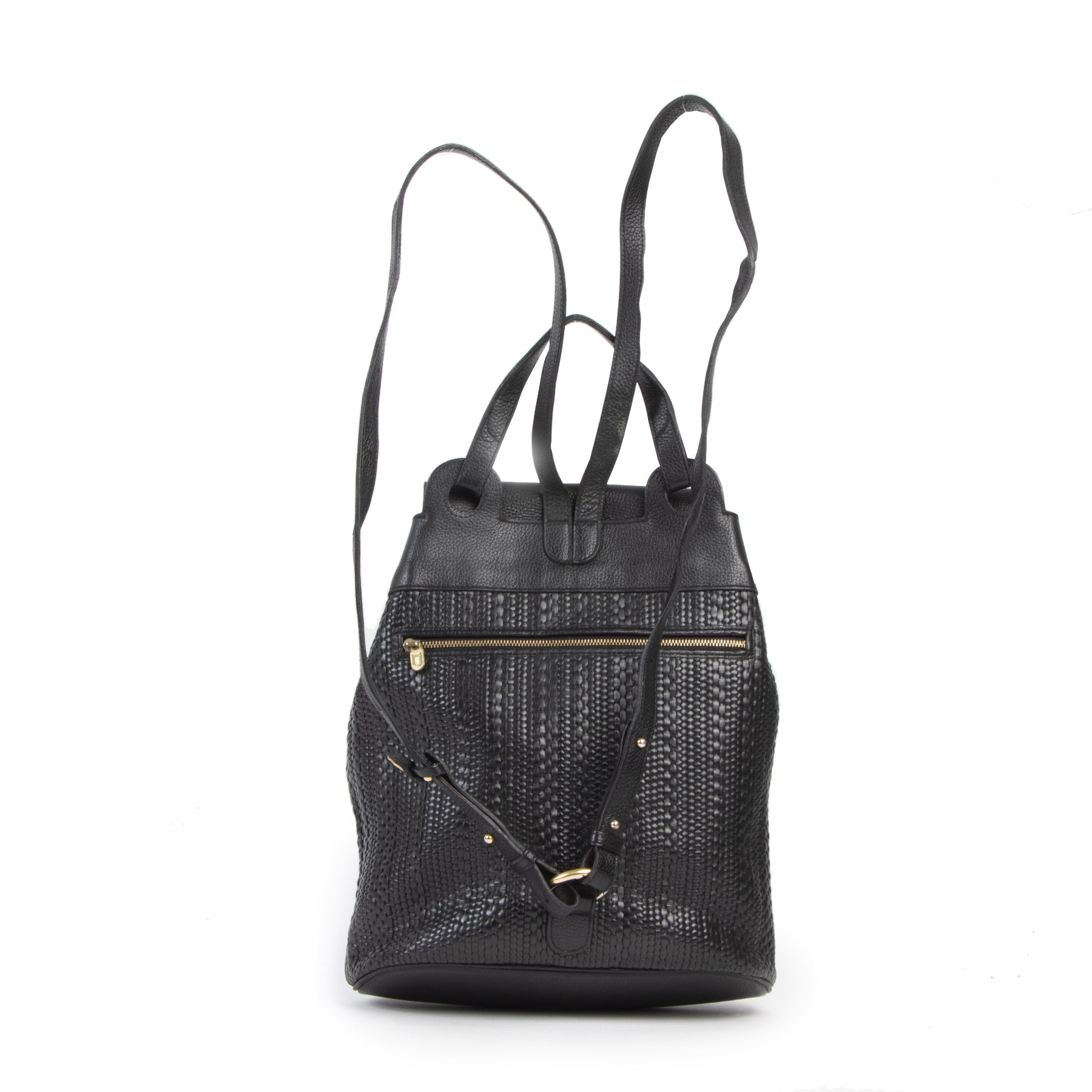 Authentic second-hand vintage Delvaux Black Toile De Cuir Backpack buy online webshop LabelLOV