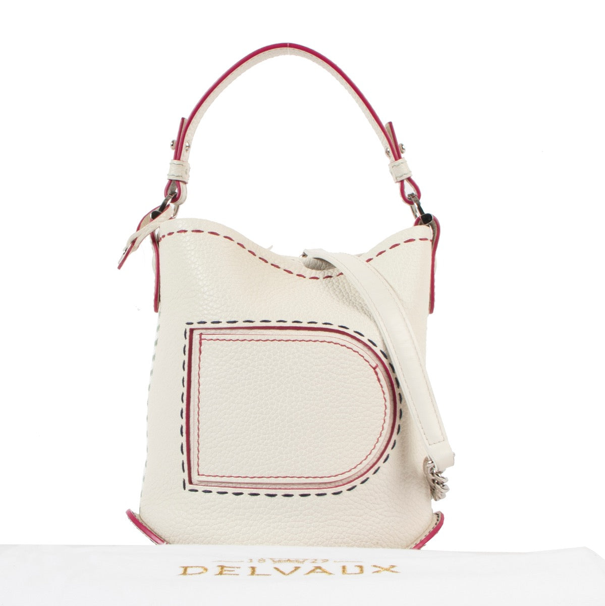 Shop safe online at Labellov in Antwerp this 100% authentic second hand Delvaux White Taurillon Soft Pin Mini Bucket Shoulder Bag
