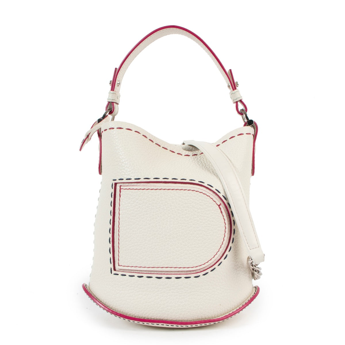 Shop safe online at Labellov in Antwerp this 100% authentic second hand Delvaux White Taurillon Soft Pin Mini Bucket Shoulder Bag