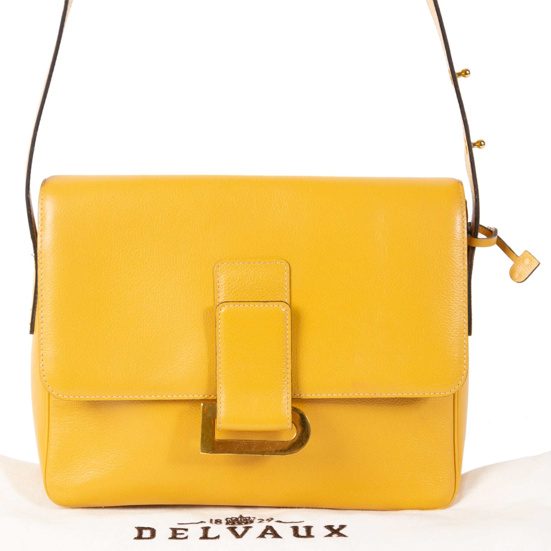Authentieke Tweedehands Delvaux Ochre Yellow Leather Poirier Shoulder Bag juiste prijs veilig online shoppen luxe merken webshop winkelen Antwerpen België mode fashion