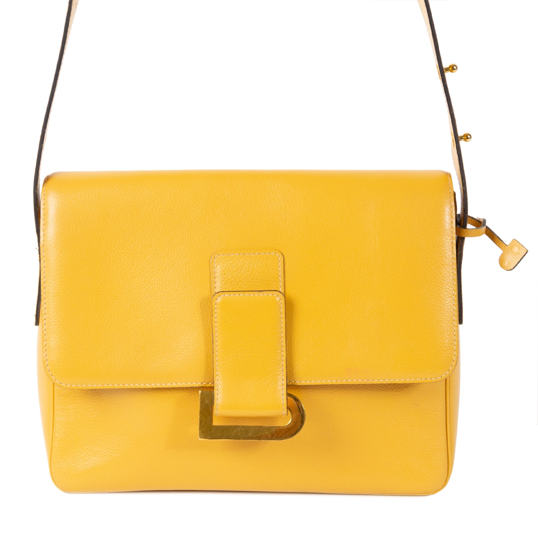 Authentieke Tweedehands Delvaux Ochre Yellow Leather Poirier Shoulder Bag juiste prijs veilig online shoppen luxe merken webshop winkelen Antwerpen België mode fashion