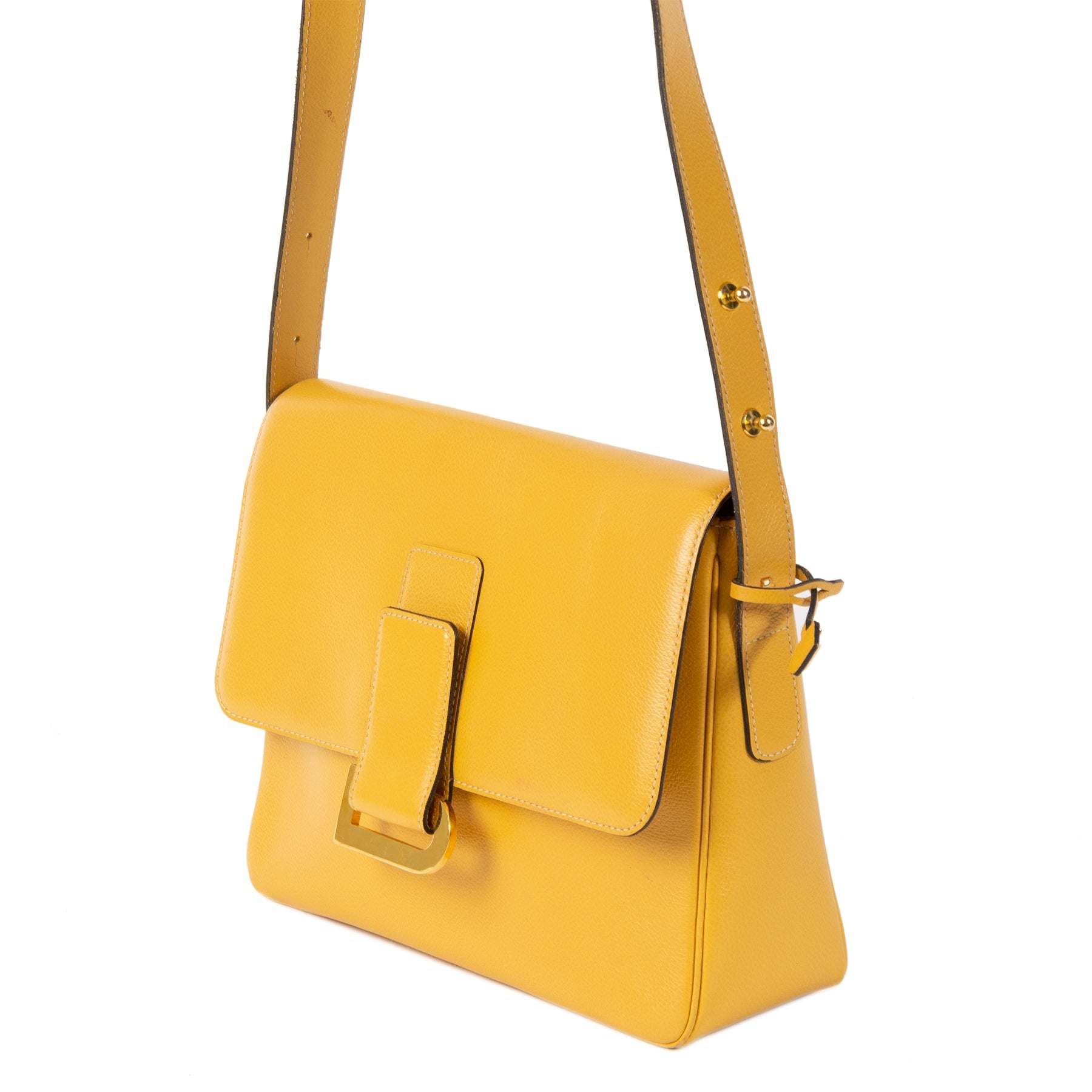 Delvaux Ochre Yellow Leather Poirier Shoulder Bag kopen en verkopen aan de beste prijs