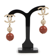 Authentic secondhand Chanel Orange Pearl Drop CC Earrings designer accessories fashion luxury vintage webshop safe secure online shopping