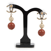 Authentieke Tweedehands Chanel Orange Pearl Drop CC Earrings juiste prijs veilig online shoppen luxe merken webshop winkelen Antwerpen België mode fashion