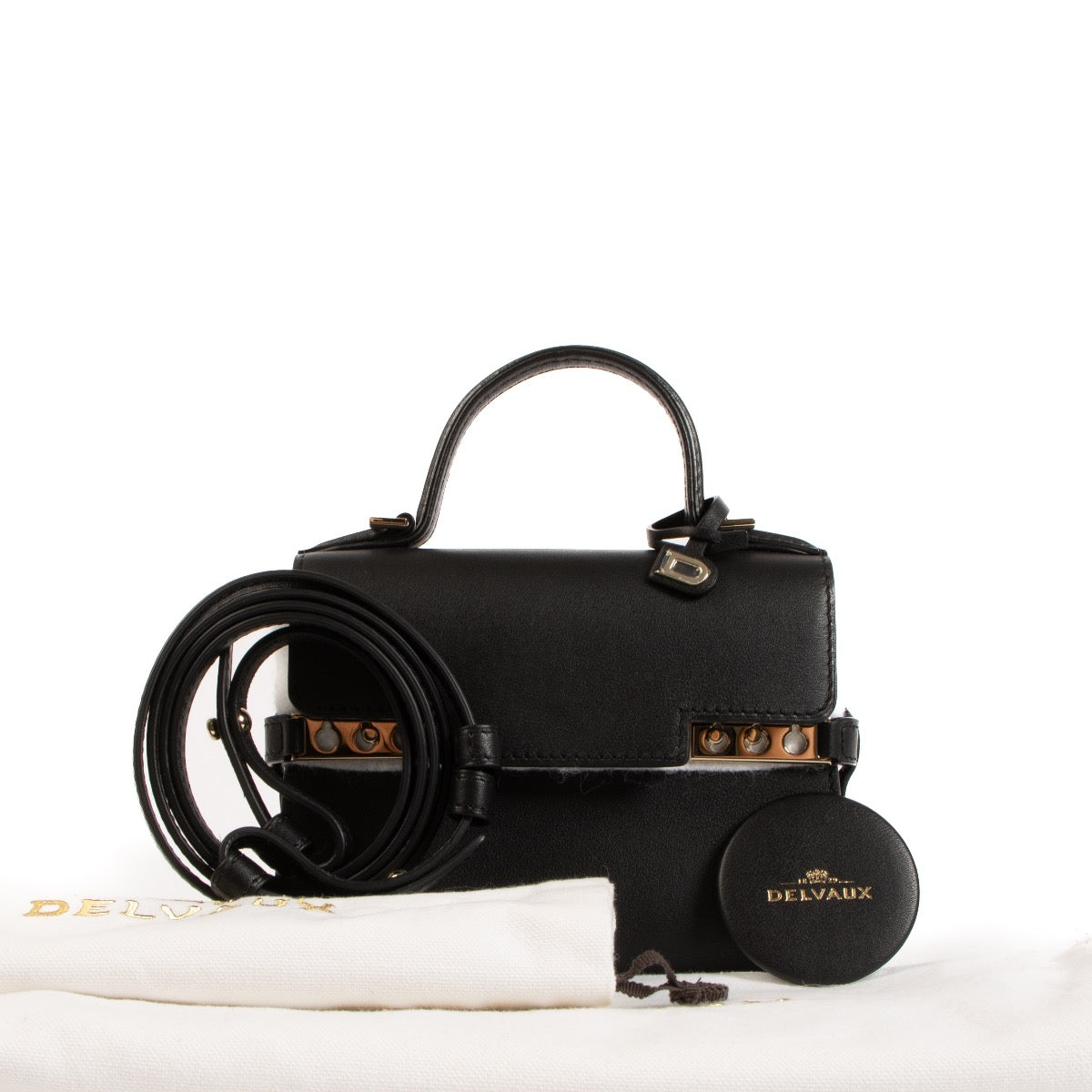 Shop safe online at Labellov in Antwerp, Brussels and Knokke this 100% authentic second hand Delvaux Black Tempête Micro Crossbody Bag