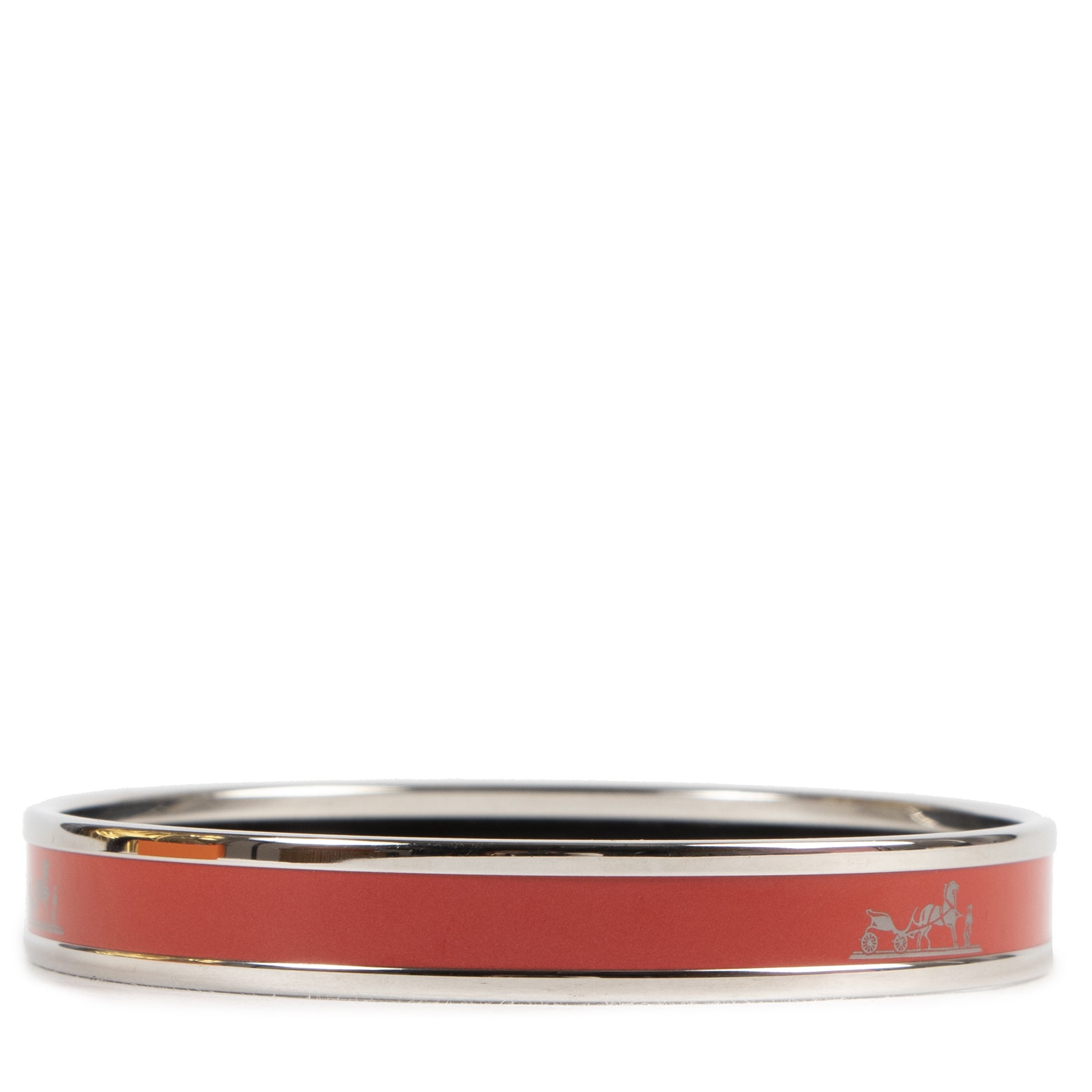Authentic secondhand Hermès Red Enamel Caleche Narrow Bangle Bracelet PHW designer accessories fashion luxury vintage webshop safe secure online shopping