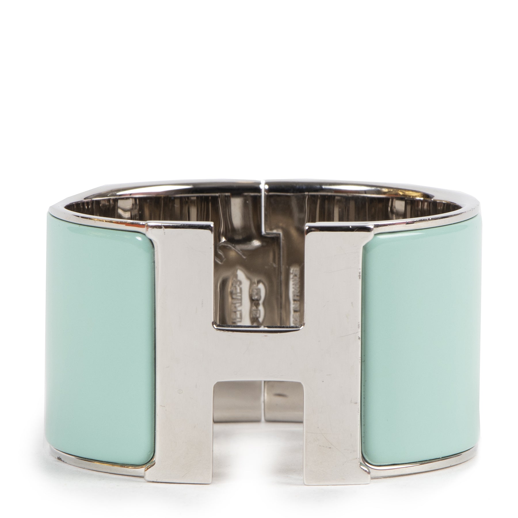 Authentieke Tweedehands Hermès Turquois Enamel Clic Clac H Wide Bracelet PHW juiste prijs veilig online shoppen luxe merken webshop winkelen Antwerpen België mode fashion