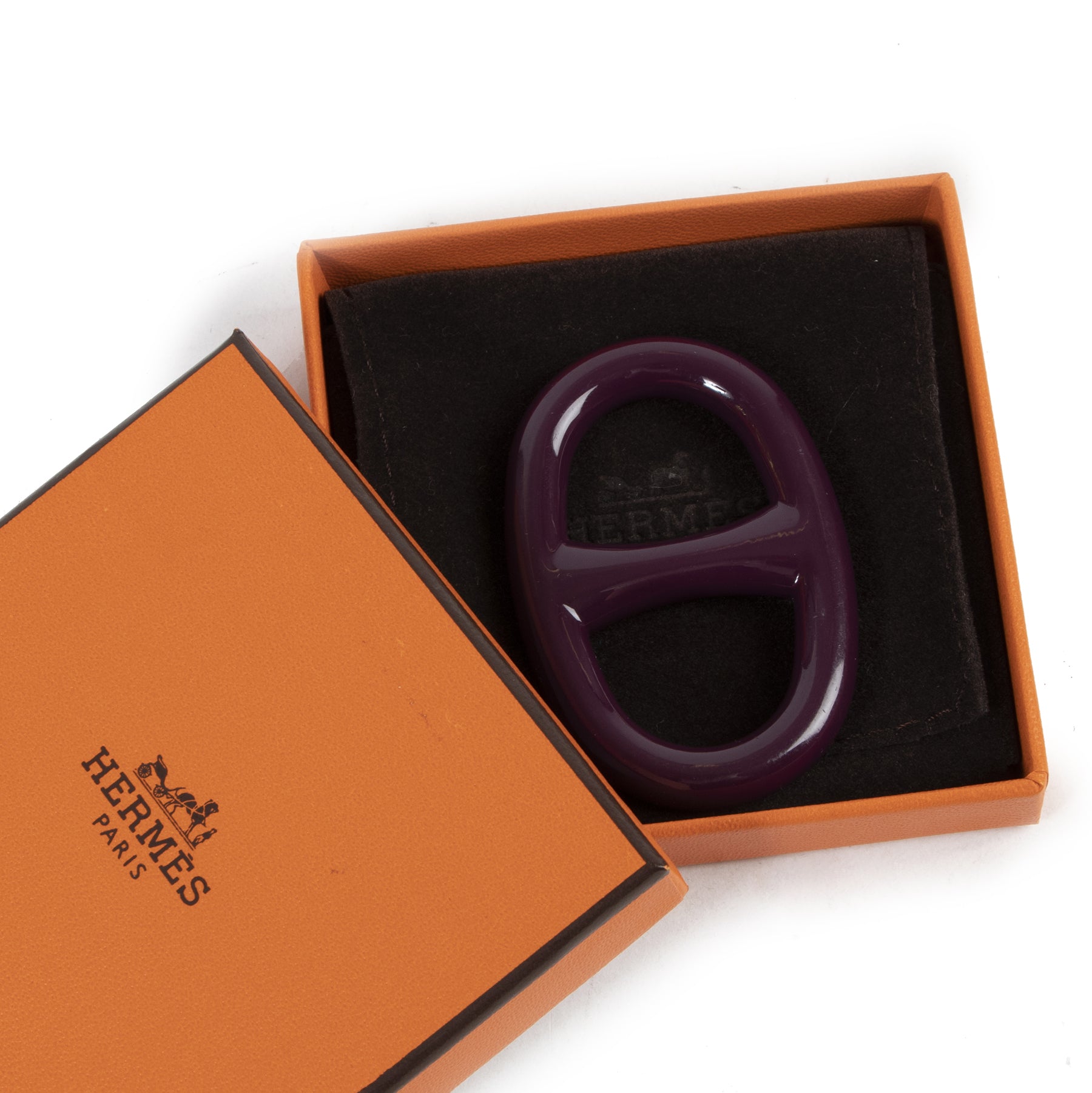 Authentieke Tweedehands Hermès Purple Lacquer Chain d'Ancre Scarf Ring juiste prijs veilig online shoppen luxe merken webshop winkelen Antwerpen België mode fashion
