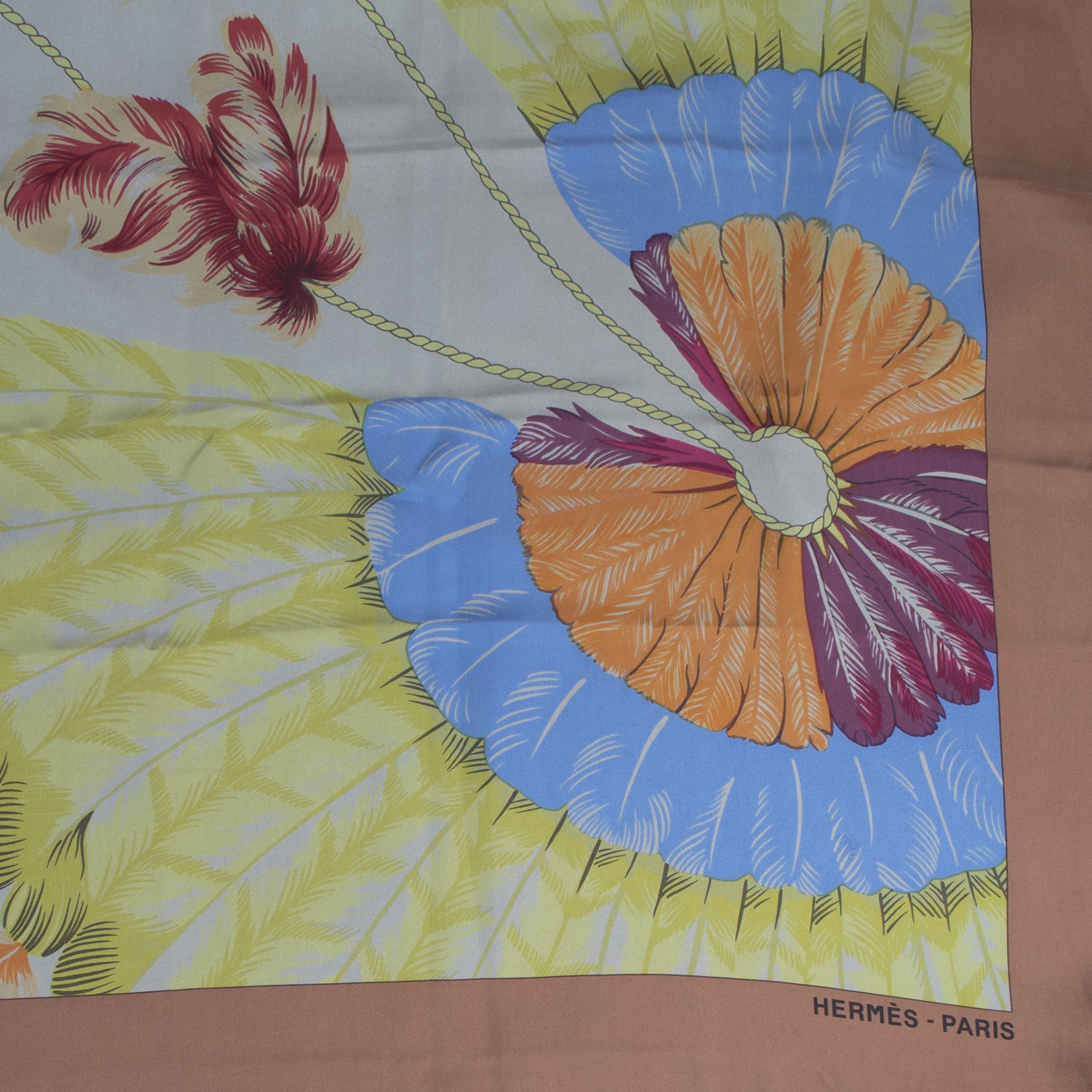 Authentic secondhand Hermès Brown Surteint Brazil 140 Shawl Silk Scarf designer accessories fashion luxury vintage webshop safe secure online shopping