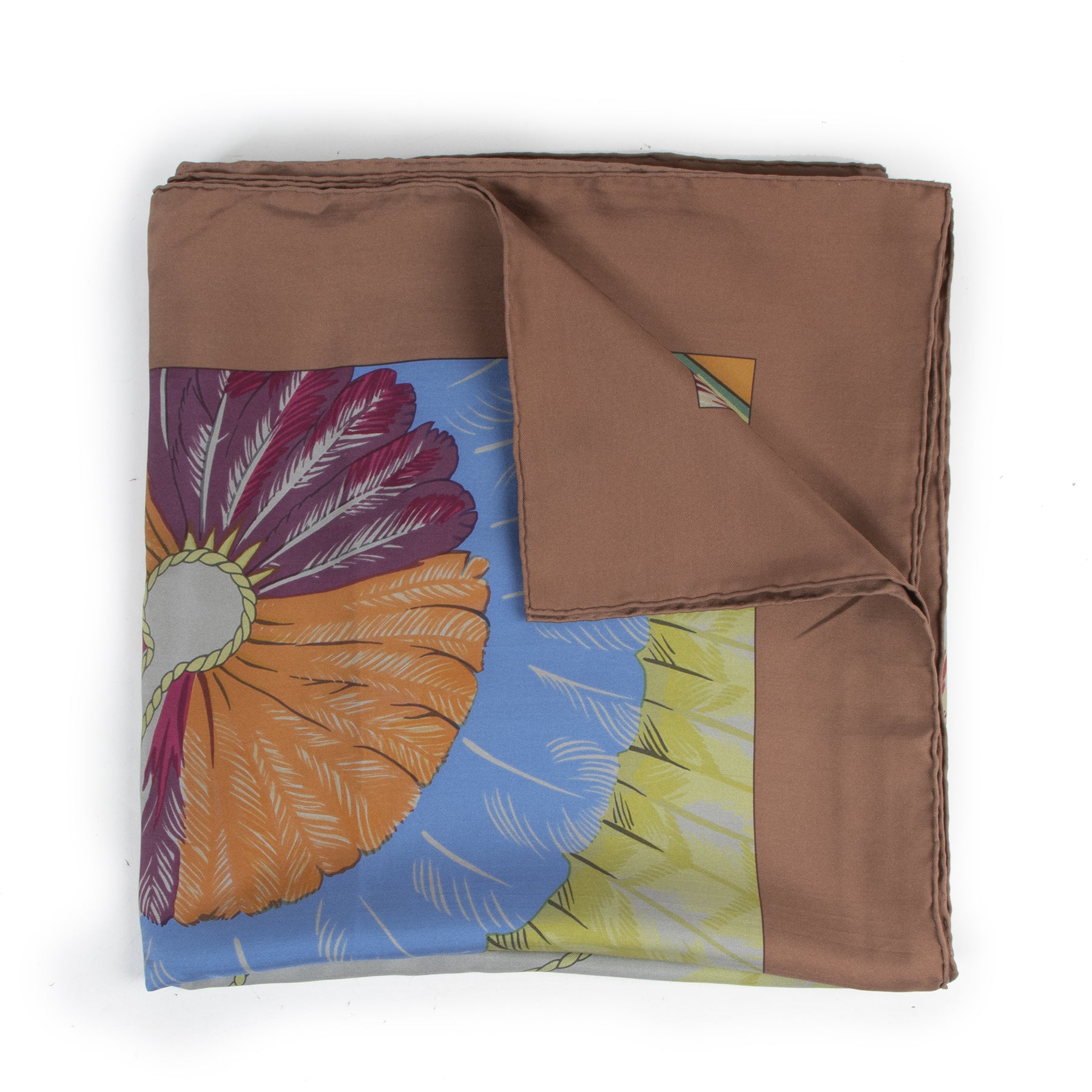 Authentieke Tweedehands Hermès Brown Surteint Brazil 140 Shawl Silk Scarf juiste prijs veilig online shoppen luxe merken webshop winkelen Antwerpen België mode fashion