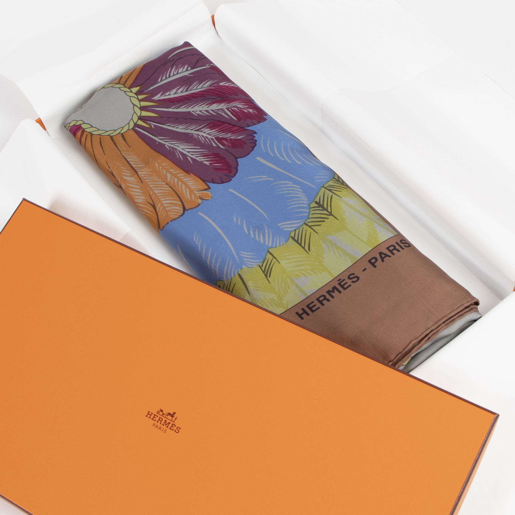 Authentic secondhandHermès Brown Surteint Brazil 140 Shawl Silk Scarf designer accessories fashion luxury vintage webshop safe secure online shopping