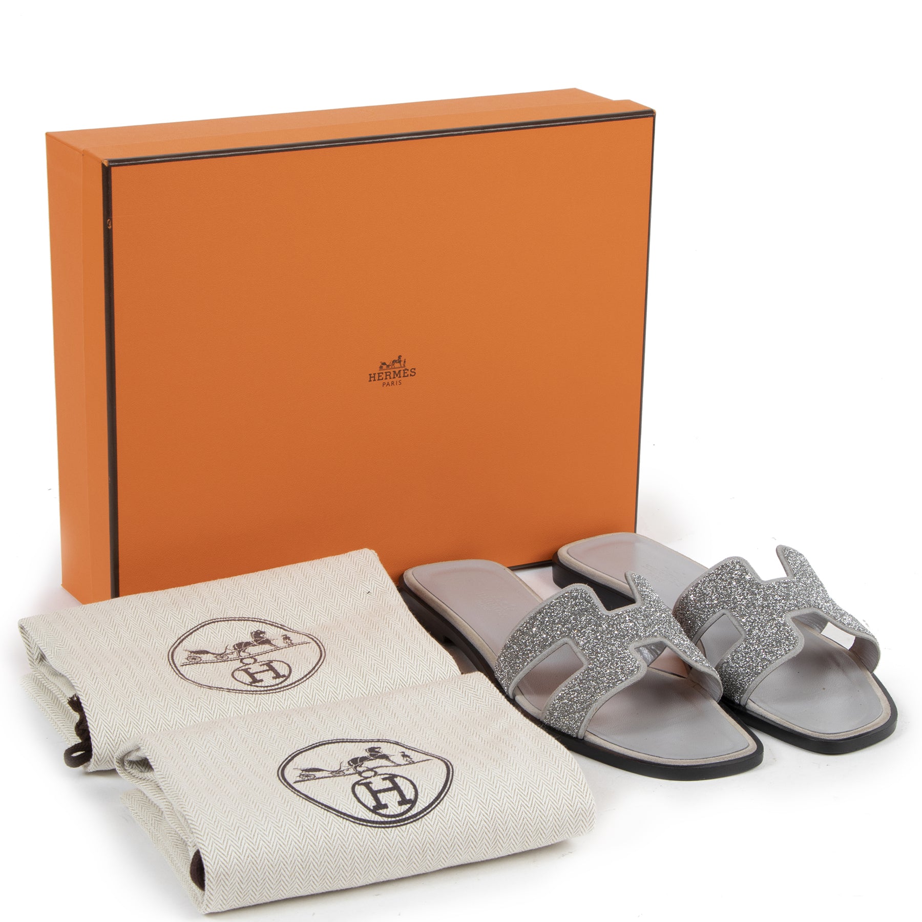 Hermès Oran Silver Glitter Sandals te koop